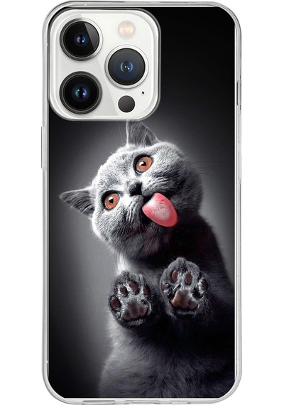 Apple Uyumlu iPhone 13 Pro Max İle 1mm Slim Fit Kedi 2 050c Baskılı Şeffaf Kılıf