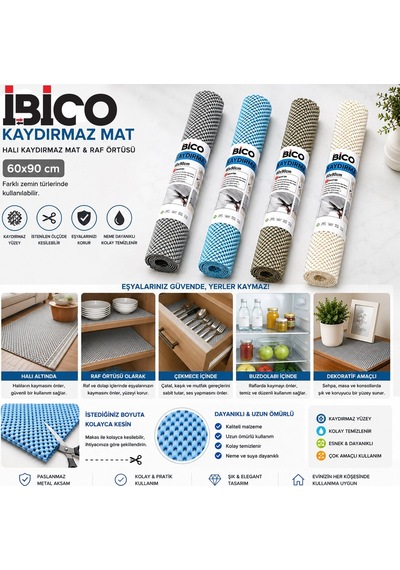 İbico İ13-002 Halı Kaydırmaz Mat Ve Raf Örtüsü 60x90cm Mix Renkli - 12'li Paket Diğer