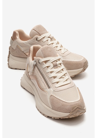 Luvishoes Rocca Bej Rose Fermuar Detaylı Kadın Sneaker Bej - Pudra