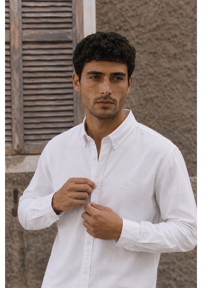 Respire Erkek Minimal Baskılı Oversize Dokulu Gömlek Beyaz