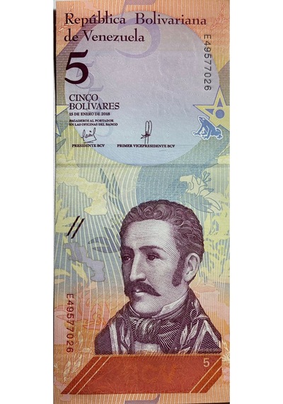 Venezuela 2018 Yılı 5 Bolivares Kağıt Para Çil Unc Koleksiyon Para