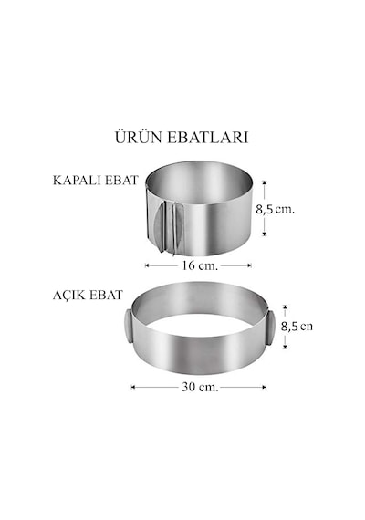 Ayarlanabilir Turta Çemberi 16-30 Cm / Yuvarlak Pasta Kalıbı N11.610