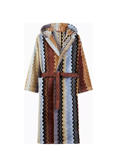 Unisex Giacomo Kapşonlu Bornoz, Pamuklu Kadife, Zikzak Desenli & Konforlu Siyah