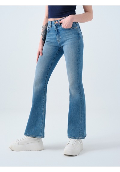 Flare Slim Fit Kadın Pantolon Mavi