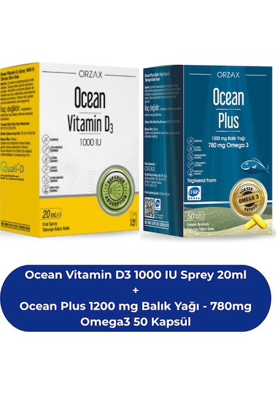 Ocean Vitamin D3 1000 Iu Sprey 20 ML + Ocean Plus 1200 Mg Balık Yağı 780mg Omega3 50 Kapsül