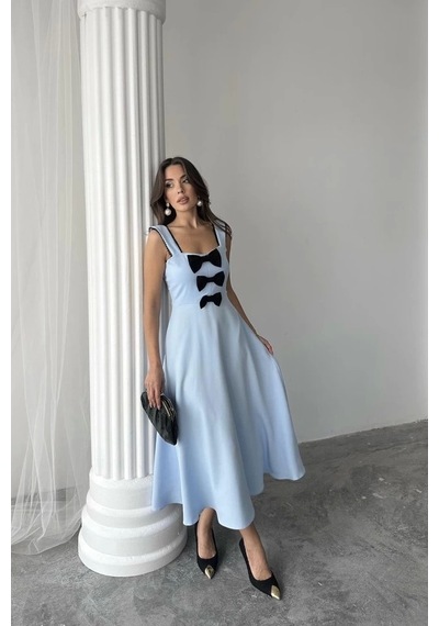 Defymoda Bebe Mavi Fiyonk Garnili Dantelli Elbise Bebe Mavi