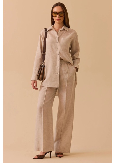 Seçil Kadın Oversize Kesim Gömlek 0036 Bej