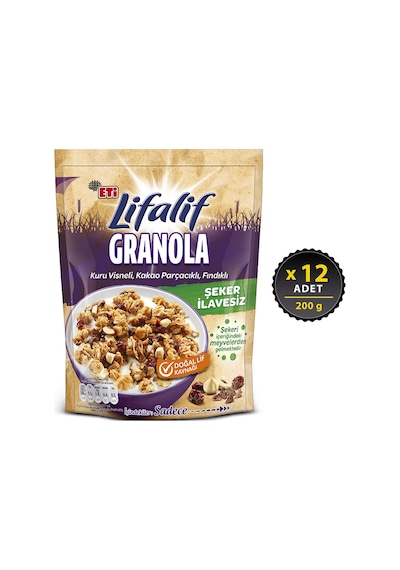 Eti Lifalif Granola Kuru Vişneli Kakao Parçacıklı Fındıklı 12 x 200 G