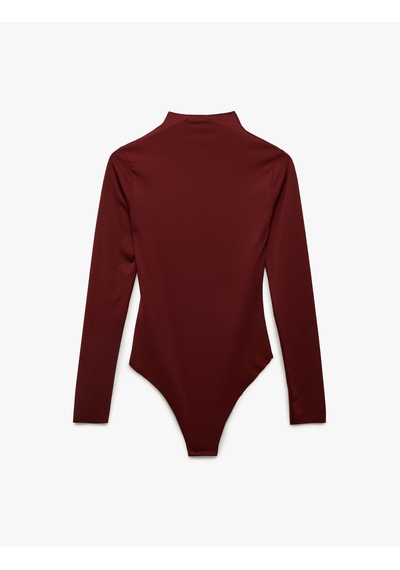 Koton Slim Fit Uzun Kollu Dik Yaka Drape Detaylı Bodysuit Bordo 6sak80065ek