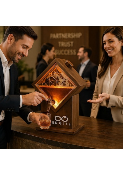 Logonuza Özel 5 Adet 2 Litre Led Işıklı Cam Ve Doğal Ahşap İçecek Dağıtıcı Seti