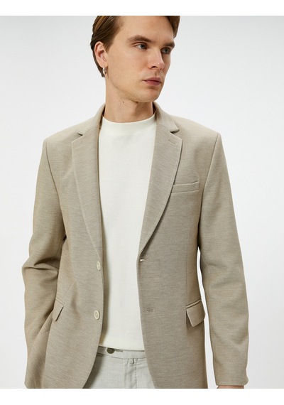 Koton Blazer Ceket Slim Fit Düğmeli Cep Detaylı Bej 5wam50003hk Ekru
