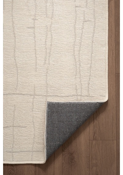 Seria Sra01w Krem Dekoratif Şönil Kilim Çizgili Desen Yıkanabilir Yumuşak Kaymaz Taban Halı Yolluk