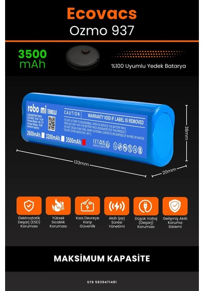 Ecovacs Deebot Ozmo 937 3500mAh Robot Süpürge Bataryası