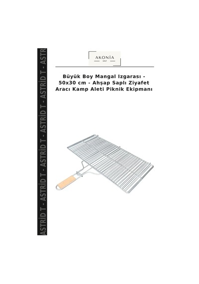 Büyük Boy Mangal Izgarası - 50x30 Cm - Ahşap Saplı Ziyafet Aracı Kamp Aleti Piknik Ekipmanı