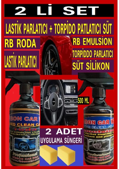 Lastik Parlatıcı 500 Ml+ Torpido Parlatıcı Süt Silikon 500 Ml + 2 Adet Uygulama Süngeri