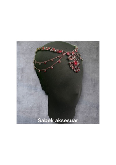 Lunaria- Taşlı Alınlık Gelin Kına Nişan Bordo - 726456227 Bordo