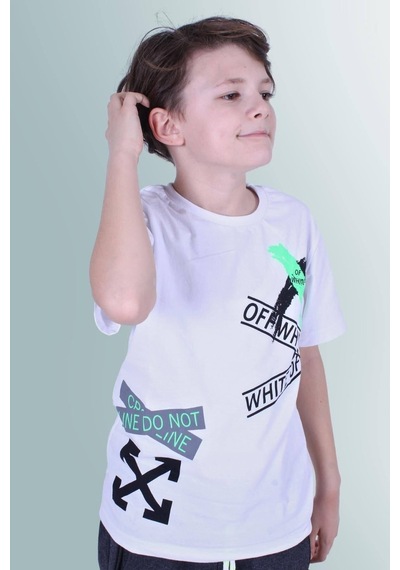 Panios Kids X Baskılı Sıfır Yaka Erkek Çocuk Beyaz T-shirt Beyaz