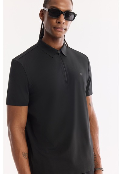 Avva Erkek Siyah Polo Yaka Fermuarlı Hızlı Kuruyan Kırışmaz Teknik Kumaş Regular Fit T-shirt A61y1124