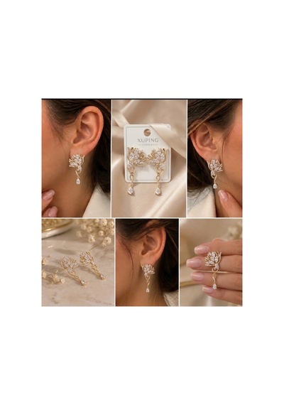 Xuping 14k Gold Rengi Kuyumcu İsçiligi Modern Tasarim Tas Detay Kararmaz Kadin Halka Küpe Altın - 926433105 Altın