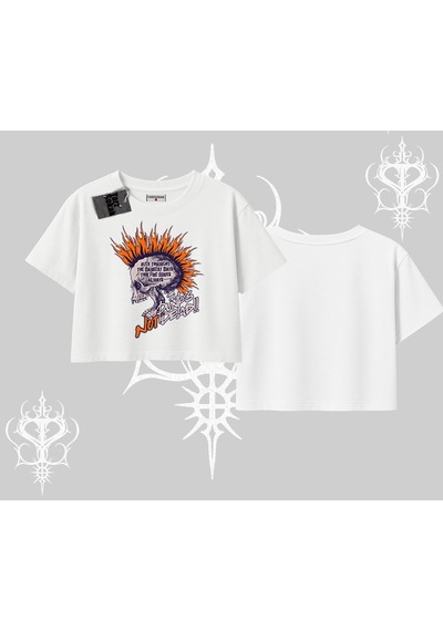 Tarzsokak Oversize Crop Tshirt Burning Skull Rebel Street Anthem Beyaz