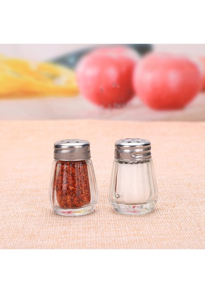 Yuvarlak Kapaklı Cam 2'li Tuzluk 20ml Mini Tek Kişilik Tuzluk-karabiberlik Seti Cam Gümüş Diğer