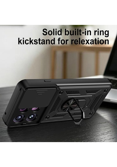 Caseonn Oppo Reno 16 F 5g Kılıf Sürgülü Kamera Korumalı Yüzüklü Mıknatıslı Tank Kapak Siyah