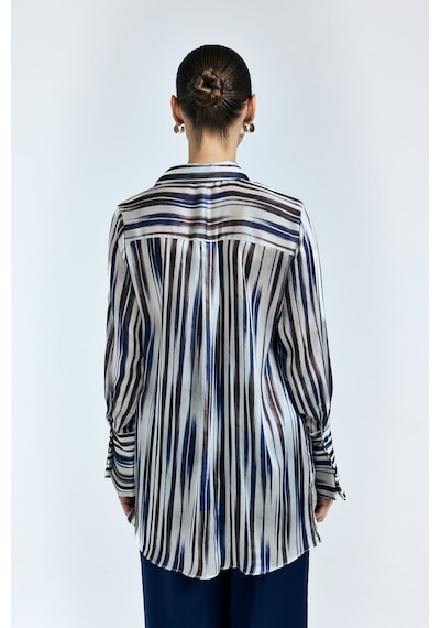 Sateen Desenli Salaş Gömlek - Lacivert-137339