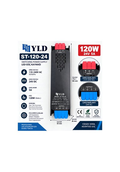 St-120-24 120w 24v 5a Slim Led Güç Kaynağı Led Trafosu 110-240v Ac Switching Power Supply