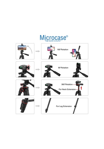 Microcase 3120A Tripod 102 CM + Döner Başlıklı Telefon Tutucu + Bluetooth Kumanda