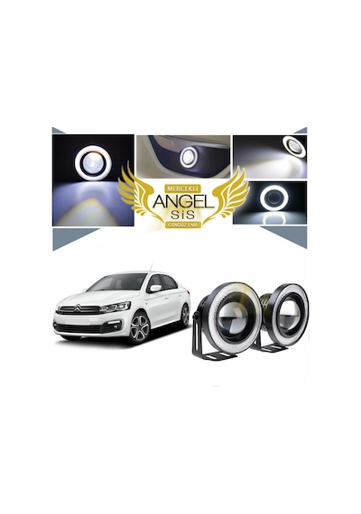 Citroen C Elysee Uyumlu, Universal Mercekli Led Angel Sis Farı, 76mm Beyaz Renk