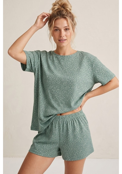 Siyah İnci Örme Şortlu Pijama Takım 8056 Çağla Yeşili