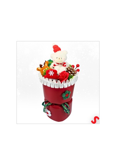 Pelüş Ayıcıklı Kokinalı Çantalı 35cm Yılbaşı Buketi - Kırmızı