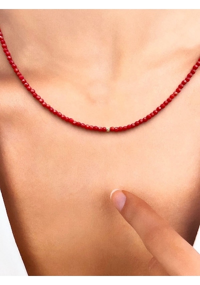 14 Ayar Kristal Kesim Mercan Taşlı Minimal Altın Kolye Sarı