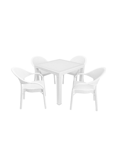 Mandella Elit Rattan 90x90 Eylül Koltuk Camlı Masa Takımı Beyaz Diğer