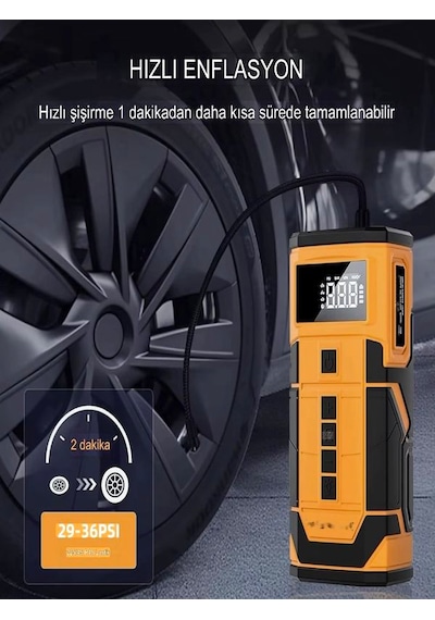 A-5577 8000mah Akü Takviyeli Şişirme Kompresörü - Led Ekranlı Sco