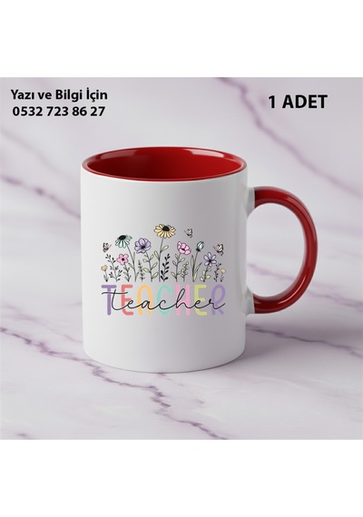 Öğretmenlere Özel Teacher Baskılı Kişiye Özel İsim Yazılabilir Kupa Bardak -öğretmene Hediyelik Kırmızı