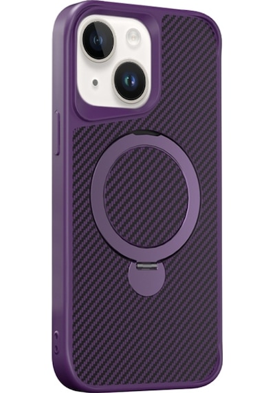 Teleplus Apple Uyumlu iPhone  15 Plus Kılıf Karbon Fiber Magsafeli 360 Dönerli Standlı Alp Kapak