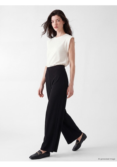 Lcw Comfort Siyah Yüksek Bel Geniş Paça Krep Kadın Pantolon