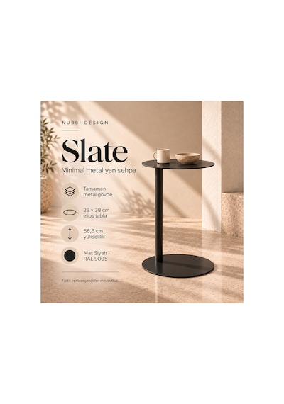 Slate Metal C Sehpa Modern Tasarım Elips Tablalı Minimalist Koltuk Yanı Sehpa Siyah - 935314037 Siyah