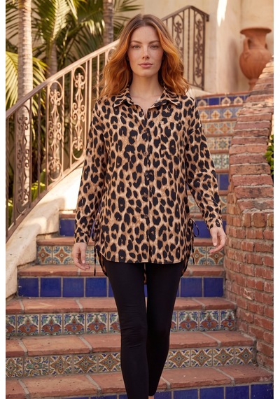 Soulshae Leopar Desenli Uzun Kollu Yakalı Bluz