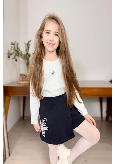 Koçak Kids Nakışlı Şort Etekli 2li Kız Çocuk Takım Siyah