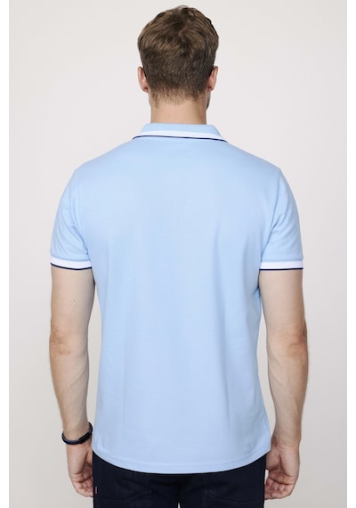 Tudors Erkek Polo Yaka Slim Fit Yaka Ve Kol Şeritli Pike Mavi Tişört-27798-Mavi