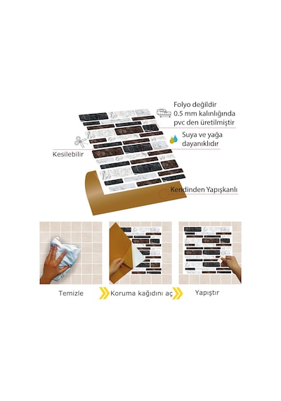 Tink KENDİNDEN YAPIŞKANLI ASORTİ MERMER DESENLİ PVC KARO 30X30 CM