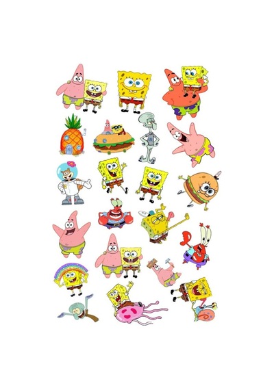 Sünger Bob Temalı Sticker Etiket Seti - Sponge Bob Sticker - Laptop Notebook Telefon 21x30cm