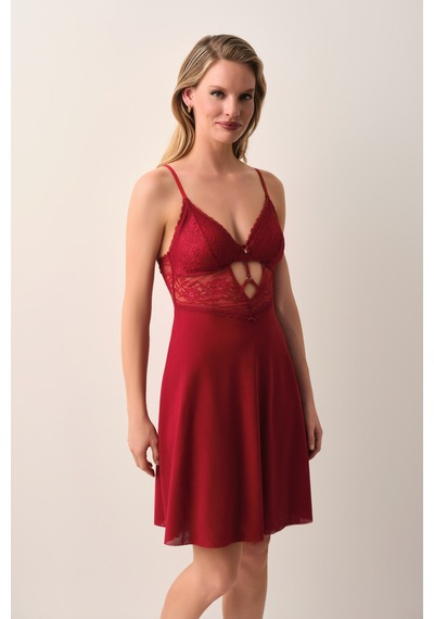 Suwen Passion Dantelli Kısa Gecelik St4451613102 Bordo