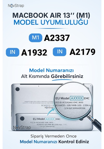 Novstrap Apple Uyumlu MacBook Air M1 13 İnç A2337 A1932 A2179 İle Uyumlu Türkçe Q Siyah Klavye Koruyucu Kılıf