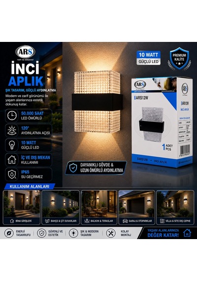 Ars-348956 Ip66 10w İnci Led Aplik Duvar Lambası - 50.000 Saat Led Ömrü Diğer
