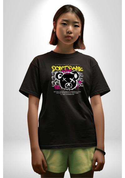 Panik Yok Teddy Pamuklu Bisiklet Yaka Unisex Oversize Boyfriend Dijital Baskılı Siyah T-shirt Siyah Panik Yok Teddy Pamuklu Bisiklet Yaka Unisex Oversize Boyfriend Dijital Baskılı Siyah T-shirt Siyah
