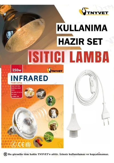 Isıtıcı Lamba Şefffaf Renk 250 Watt + E27 Seramik Duy+2m Fişli Kablo Kullanıma Hazır Set