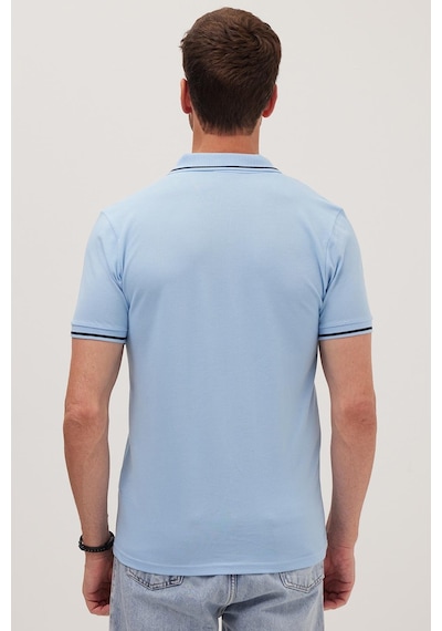 Tudors Erkek Slim Fit Dar Kesim %100 Pamuk Yumuşak Dokulu Serin Tutan Kumaş Düz Pike Mavi Polo Yaka Tişört-42247 Mavi